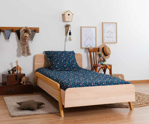 Ma Chambre d'Enfant Lit enfant avec barrières sommier et matelas Ozzo  Bois et cajou 90x190 cm/Opt:Matelas Norway 13 cm