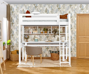 Ma Chambre d'Enfant Lit mezzanine enfant Fynn  Blanc 90x190 cm/Opt:Echelle grand côté