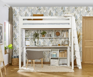 Ma Chambre d'Enfant Lit mezzanine enfant Fynn  Blanc 90x190 cm/Opt:Echelle petit côté