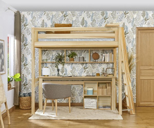 Ma Chambre d'Enfant Lit mezzanine ado Fynn  Bois naturel 90x190 cm/Opt:Echelle petit côté