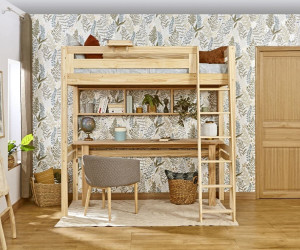 Ma Chambre d'Enfant Lit mezzanine ado Fynn  Bois naturel 90x190 cm/Opt:Echelle grand côté