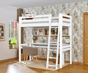Ma Chambre d'Enfant Lit mezzanine ado avec bureau Fynn  Blanc 90x190 cm/Opt:Echelle grand côté