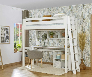 Ma Chambre d'Enfant Lit mezzanine ado avec bureau Fynn  Blanc 90x190 cm/Opt:Echelle petit côté