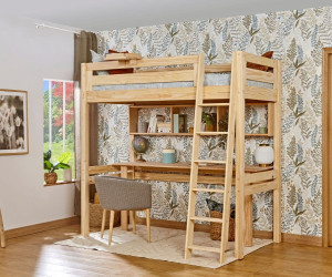 Ma Chambre d'Enfant Lit mezzanine adulte avec bureau Fynn  Bois naturel 90x190 cm/Opt:Echelle grand côté