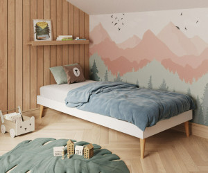 Ma Chambre d'Enfant Lit enfant avec pieds, sommier et matelas Honey  Blanc 90x190 cm