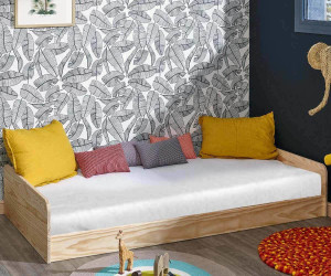 Ma Chambre d'Enfant Lit enfant avec barrière, sommier et matelas Octave  Bois naturel 90x190 cm/Opt:Matelas Airfresh 15 cm