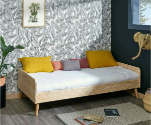 Ma Chambre d'Enfant Lit enfant avec barrière, pieds, sommier et matelas Octave  Bois naturel 90x190 cm/Opt:Matelas Airfresh 15 cm
