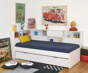 Ma Chambre d'Enfant Lit ado avec rangements Mino  Blanc 90x190 cm