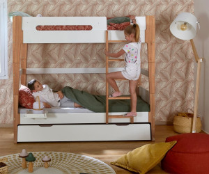 Ma Chambre d'Enfant Lit superposé enfant modulable Tallinn  Blanc et bois 90x190 cm