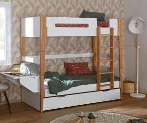 Ma Chambre d'Enfant Lit superposé gigogne ado 3 places Tallinn  Blanc et bois 90x190 cm