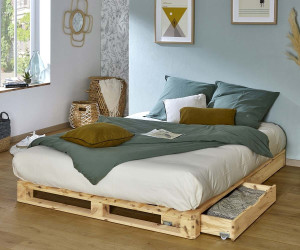 Ma Chambre d'Enfant Lit palette ado Aro  Bois naturel 160x200 cm/Opt:4 tiroirs