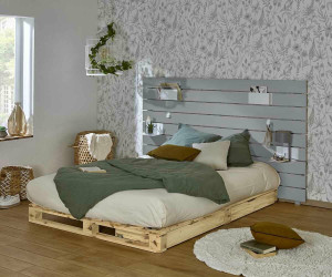 Ma Chambre d'Enfant Lit palette ado avec tête de lit Aro  Gris et bois 140x200 cm/Opt:4 tiroirs