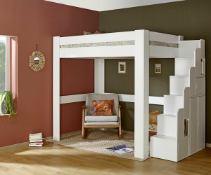 Ma Chambre d'Enfant Lit mezzanine enfant 2 places avec escalier Naolo  Blanc 140x190 cm