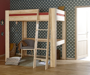 Ma Chambre d'Enfant Lit mezzanine ado 2 places Naolo  Bois naturel 140x190 cm