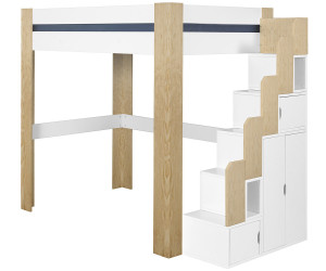 Ma Chambre d'Enfant Lit mezzanine adulte avec escalier et bureau Naolo  Blanc et bois 90x190 cm