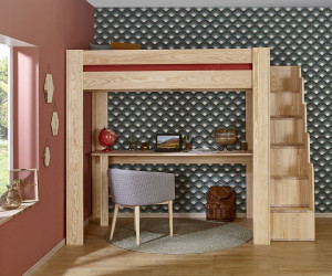 Ma Chambre d'Enfant Lit mezzanine enfant 2 places avec escalier et bureau Naolo  Bois naturel 140x190 cm