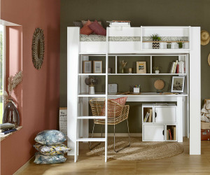 Ma Chambre d'Enfant Lit mezzanine enfant 2 places avec bureau Naolo  Blanc 120x190 cm
