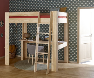 Ma Chambre d'Enfant Lit mezzanine ado 2 places avec bureau Naolo  Bois naturel 120x190 cm