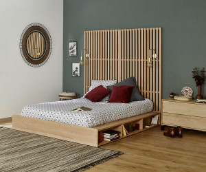 Ma Chambre d'Enfant Lit ado avec sommier et tête de lit haute Dune  Bois naturel 160x200 cm