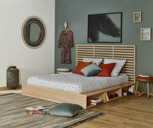 Ma Chambre d'Enfant Lit adulte avec sommier et tête de lit Dune  Bois naturel 140x190 cm/Opt:Tête de lit 174 cm