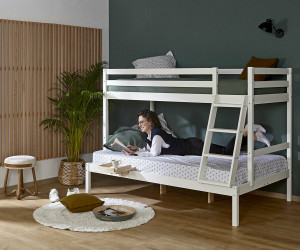Ma Chambre d'Enfant Lit superposé adulte 3 places Elna  Blanc 90-120x190 cm