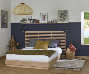 Ma Chambre d'Enfant Lit adulte avec sommier et tête de lit Hino  Bois naturel 160x200 cm/Opt:Tête de lit 174 cm