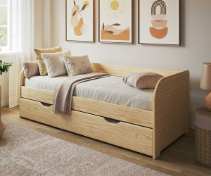 Ma Chambre d'Enfant Lit banquette enfant avec sommier Bali  Bois naturel 80x200 cm