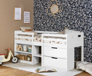 Ma Chambre d'Enfant Lit mi-hauteur enfant avec rangement Owaki  Blanc 90x190 cm