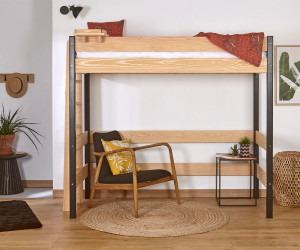 Ma Chambre d'Enfant Lit mezzanine enfant Caly  Noir et bois 90x190 cm