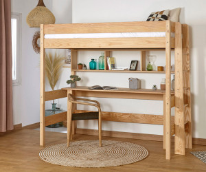 Ma Chambre d'Enfant Lit mezzanine ado Caly  Bois naturel 90x190 cm