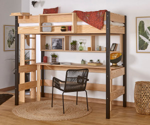 Ma Chambre d'Enfant Lit mezzanine ado Caly  Noir et bois 90x190 cm