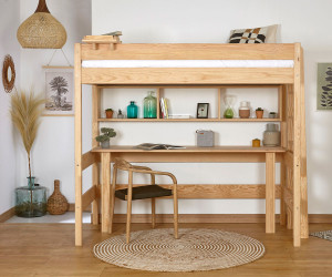 Ma Chambre d'Enfant Lit mezzanine adulte Caly  Bois naturel 90x190 cm