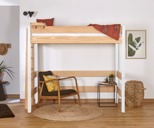 Ma Chambre d'Enfant Lit mezzanine adulte Caly  Bois et blanc 90x190 cm