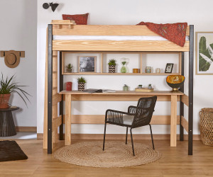 Ma Chambre d'Enfant Lit mezzanine adulte Caly  Noir et bois 90x190 cm