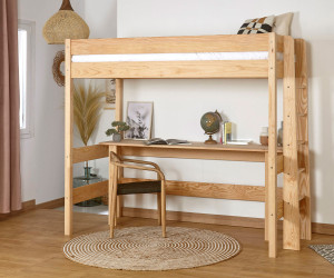 Ma Chambre d'Enfant Lit mezzanine ado avec bureau Caly  Bois naturel 90x190 cm