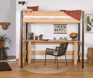Ma Chambre d'Enfant Lit mezzanine ado avec bureau Caly  Noir et bois 90x190 cm