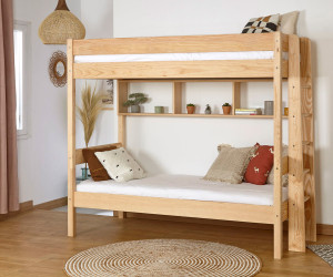 Ma Chambre d'Enfant Lit superposé adulte Caly  Bois naturel 90x190 cm