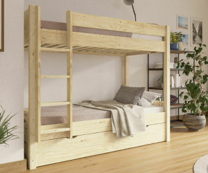 Ma Chambre d'Enfant Lit superposé gigogne ado 3 places Yooni  Bois naturel 90x190 cm