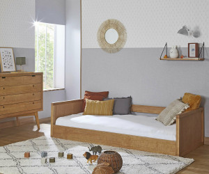 Ma Chambre d'Enfant Lit enfant montessori avec barrière et matelas Taloa  Noisette 90x190 cm/Opt:Matelas Airfresh 15 cm