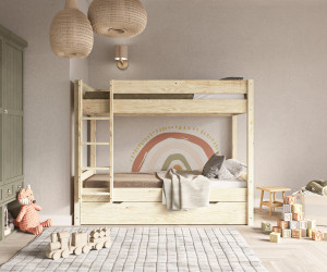 Ma Chambre d'Enfant Lit superposé enfant Yooni  Bois naturel 80x200 cm