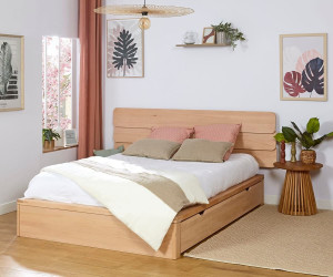 Ma Chambre d'Enfant Lit adulte avec sommier Uma et tête de lit Eon  Hêtre 160x200 cm