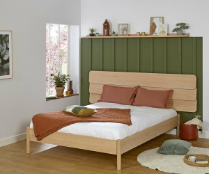 Ma Chambre d'Enfant Lit ado avec sommier Magdae et tête de lit Eon  Bois naturel 160x200 cm