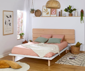 Ma Chambre d'Enfant Lit ado avec sommier Hoha et tête de lit Eon  Blanc et bois 140x200 cm