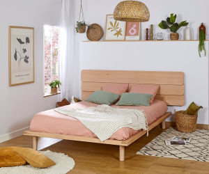 Ma Chambre d'Enfant Lit ado avec sommier Hoha et tête de lit Eon  Bois naturel 140x200 cm