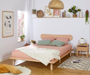 Ma Chambre d'Enfant Lit adulte avec sommier Hoha et tête de lit Wika  Bois naturel 160x200 cm