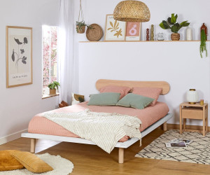 Ma Chambre d'Enfant Lit ado avec sommier Hoha et tête de lit Wika  Blanc et bois 140x200 cm