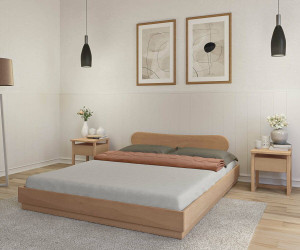 Ma Chambre d'Enfant Lit ado avec sommier Hino et tête de lit Wika  Bois naturel 160x200 cm