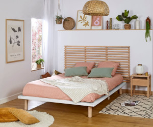 Ma Chambre d'Enfant Lit adulte avec sommier Hoha et tête de lit Elvy  Blanc et bois 120x200 cm