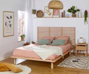 Ma Chambre d'Enfant Lit adulte avec sommier Hoha et tête de lit Elvy  Bois naturel 160x200 cm