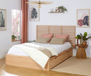 Ma Chambre d'Enfant Lit adulte avec sommier Uma et tête de lit Elvy  Hêtre 120x200 cm